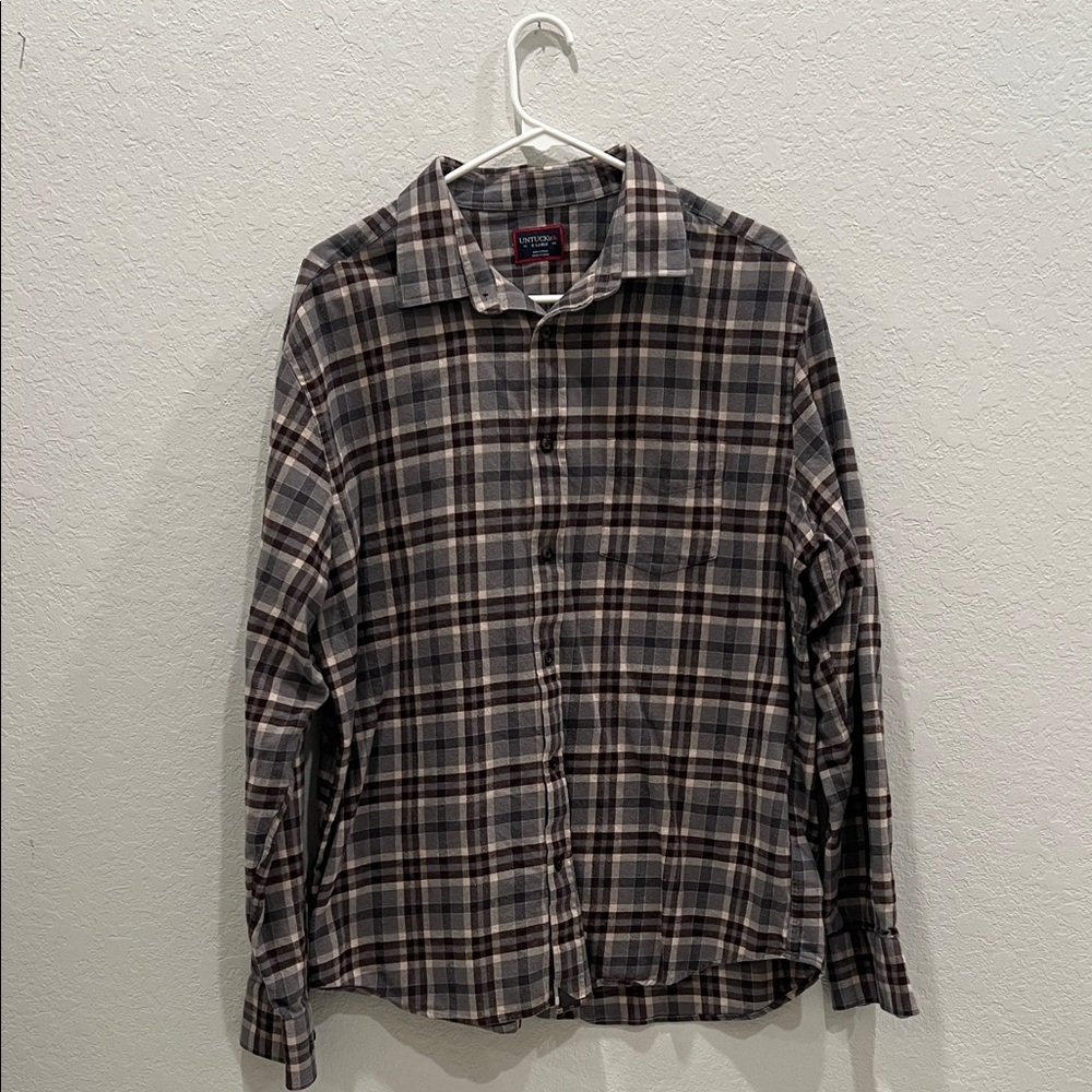UNTUCKit Burgundy and Gray Plaid Shirt